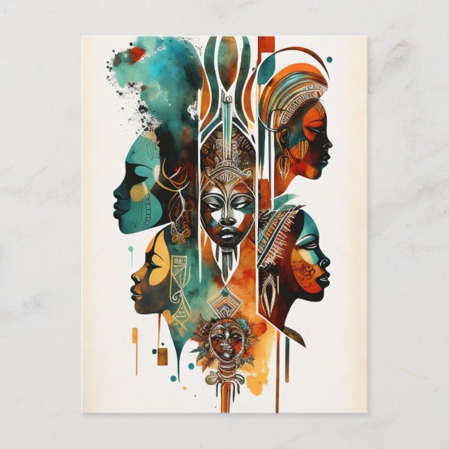 Cartão Postal Pintura de mulheres tribais africanas, arte contem (Frente)