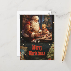 Cartão Postal Pintura de Natal para Papai Noel e Crianças
