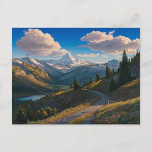 Cartão Postal Pintura de Óleo na Paisagem de Montanha Hyper-Real