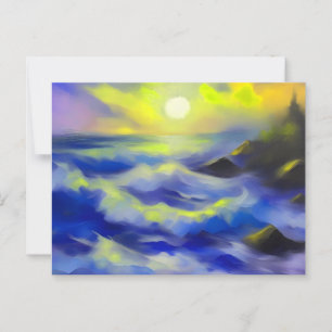 Cartão Postal Pintura de ondas azuis escuras sob o sol