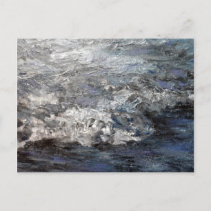 Cartão Postal Pintura de ondas do oceano na praia cinza e tempes