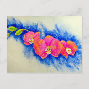 Cartão Postal Pintura de orquídea em aquarela cor-de-laranja rom