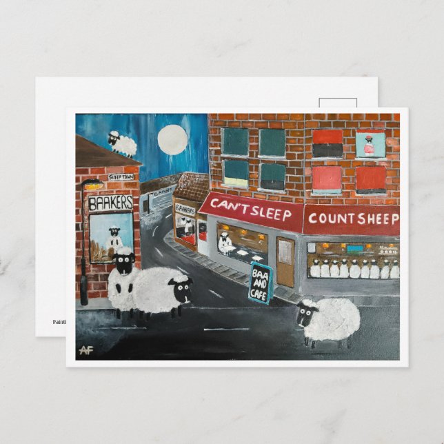 Cartão Postal Pintura de Ovelha por Alfred Fox Coletável (Frente/Verso)