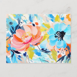 Cartão Postal Pintura de padrão floral abstrato 