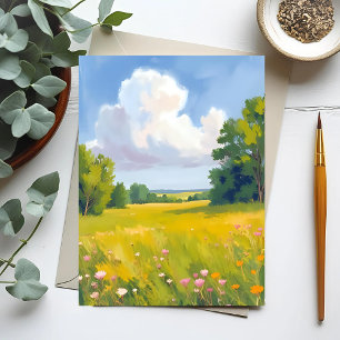 Cartão Postal Pintura de paisagem natural de prado verde exubera