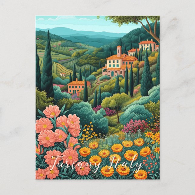 Cartão Postal Pintura de Paisagem Toscana | Itália Viagem | Arte (Frente)