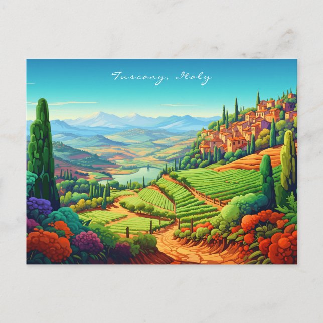 Cartão Postal Pintura de Paisagem Toscana | Itália Viagem | Arte (Frente)
