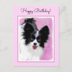 Cartão Postal Pintura de Papillon (Branco e Preto) - Arte Canina