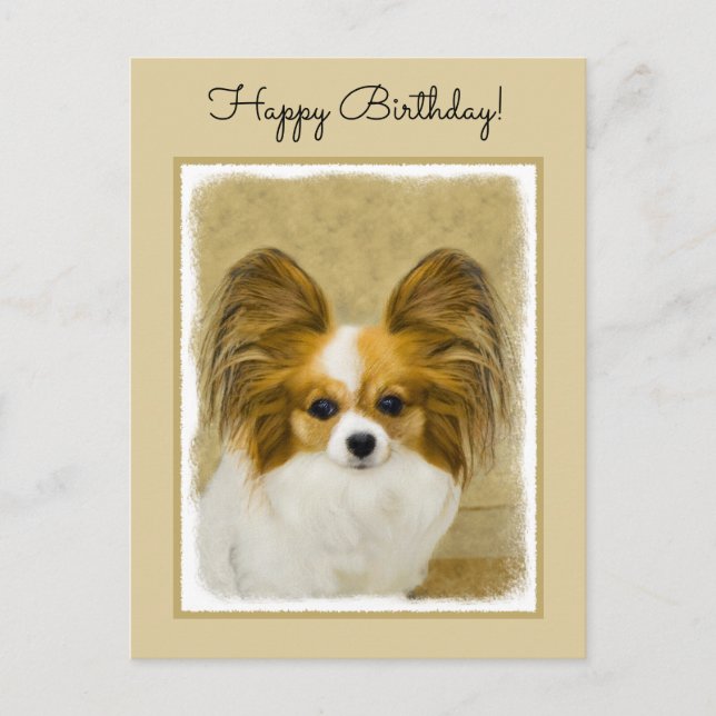 Cartão Postal Pintura de Papillon (Hound Tri) - Arte de Cão Orig (Frente)