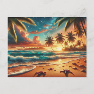 Cartão Postal Pintura de Paraíso Tropical Sunset