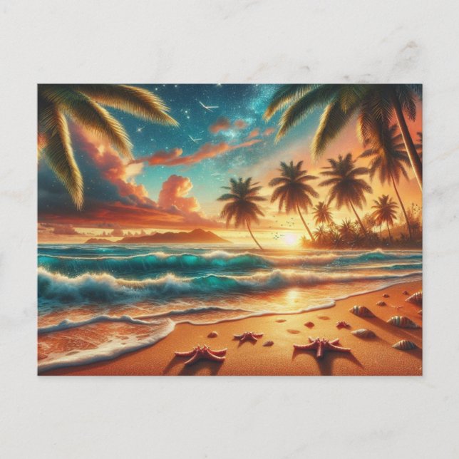 Cartão Postal Pintura de Paraíso Tropical Sunset (Frente)