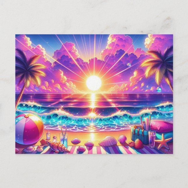 Cartão Postal Pintura de Paraíso Tropical Sunset (Frente)
