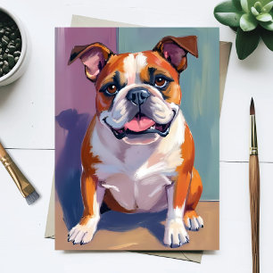 Cartão Postal Pintura de Pet Bulldog Caprichosa em Aquarela Cach