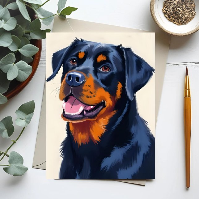 Cartão Postal Pintura de Pet de Cachorro Rottweiler (Criador carregado)