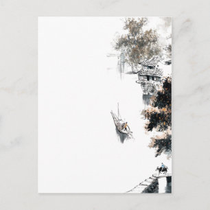 Cartão Postal Pintura de Pincel na Paisagem Cênica Chinesa Jian