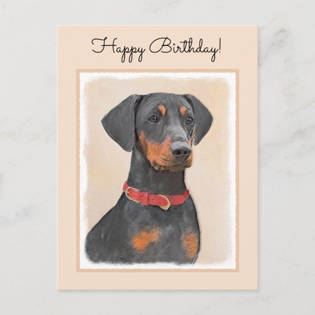 Cartão Postal Pintura de Pinscher Alemã - Arte Cachorra Original (Frente)