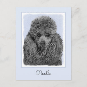 Cartão Postal Pintura de Poodle Brinquedo Miniatura Preto Arte O