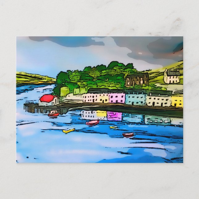 Cartão Postal Pintura de Portree Isle of Skye Scotland  (Frente)