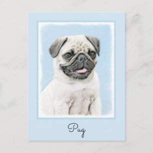 Cartão Postal Pintura de Pug - Arte Original de Cachorro Fofo
