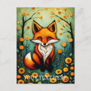 Cartão Postal Pintura de Raposa Floral Colorida da Fonte da Fada
