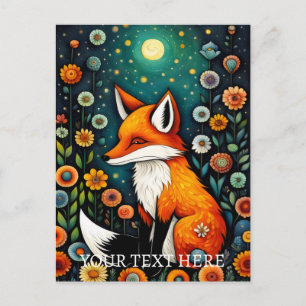 Cartão Postal Pintura de Raposa Floral da Fonte da Fada
