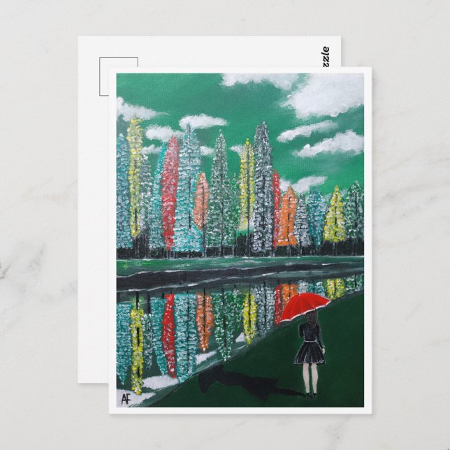 Cartão Postal Pintura de Reflexão do outono por Alfred Fox (Frente/Verso)