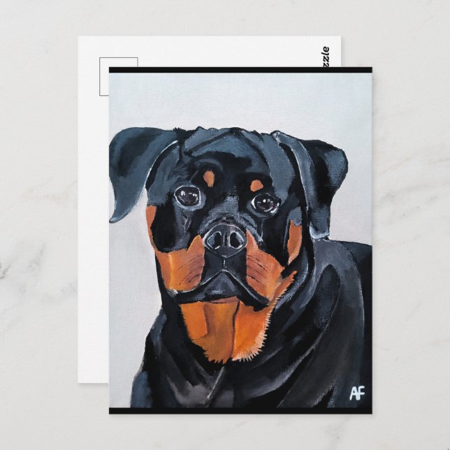 Cartão Postal Pintura de Rottweiler por Alfred Fox (Frente/Verso)