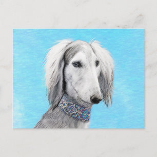 Cartão Postal Pintura de Saluki (Prata) - Arte de Cachorro Origi