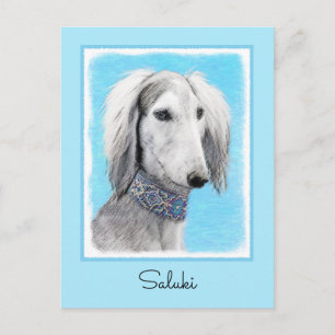 Cartão Postal Pintura de Saluki (Prata) - Arte de Cachorro Origi