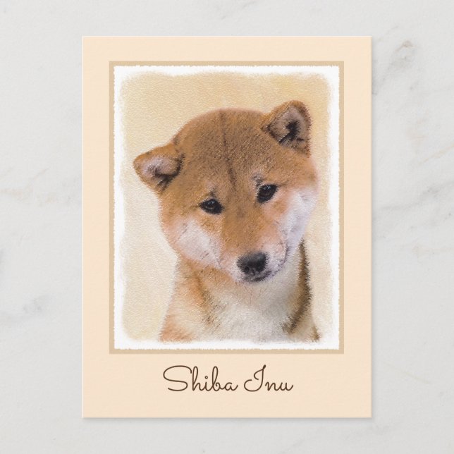 Cartão Postal Pintura de Shiba Inu (Vermelho) - Arte de Cachorro (Frente)