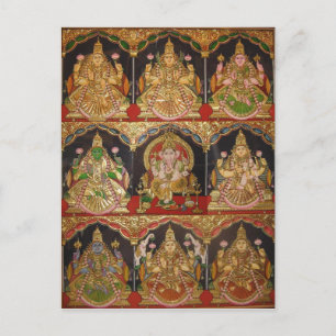 CARTÃO POSTAL PINTURA DE TANJORE ASHTALAKSHMI SUL DA ÍNDIA