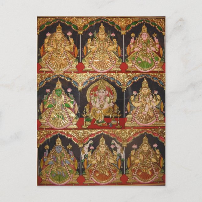 CARTÃO POSTAL PINTURA DE TANJORE ASHTALAKSHMI SUL DA ÍNDIA (Frente)