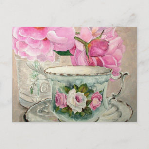 Cartão Postal Pintura de Teacup e Peony