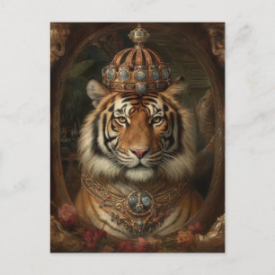 Cartão Postal Pintura de tigre com coroa e flores