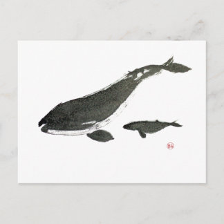 Cartão Postal pintura de tinta digital em cinza, mãe de baleia e