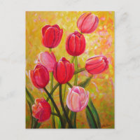 Pintura de Tulipas Rosa e Vermelhas