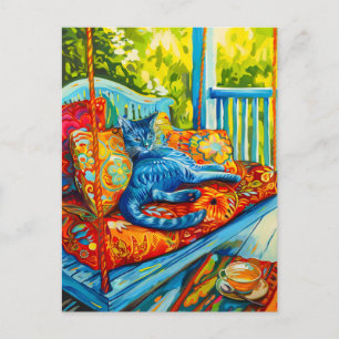Cartão Postal Pintura de um Cat Grooming em Swing