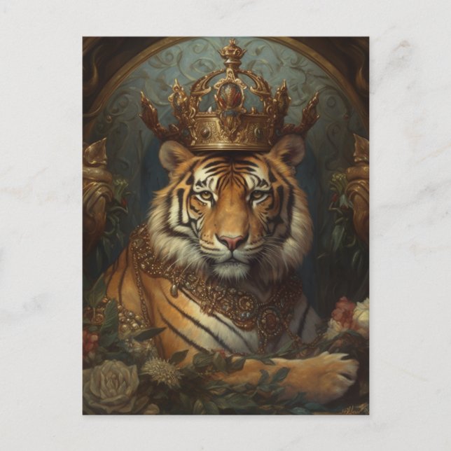 Cartão Postal Pintura de um tigre com uma coroa (Frente)