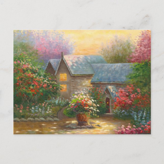 Cartão Postal Pintura De Uma Casa De Campo Flor (Frente)