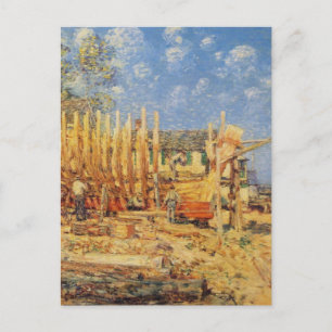 Cartão Postal Pintura de uma Escuna sendo construída em Province