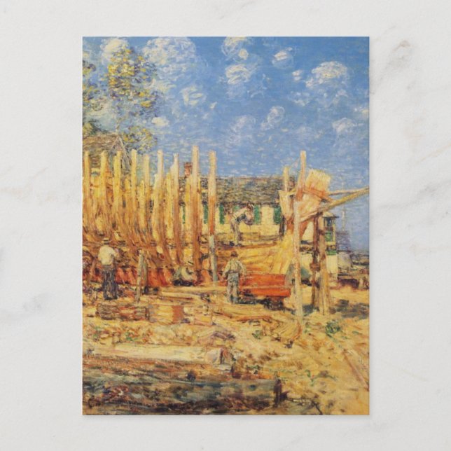 Cartão Postal Pintura de uma Escuna sendo construída em Province (Frente)