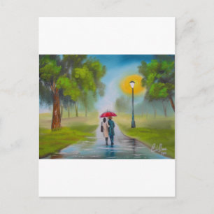 CARTÃO POSTAL PINTURA DE UMBRELLA DE CASAL DE RAINY DAY
