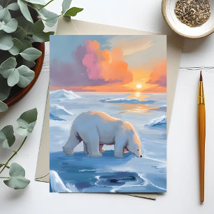Cartão Postal Pintura de Urso Polar no Inverno