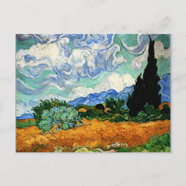 Cartão Postal Pintura de Van Gogh, Wheatfield com Cypress Tree (Frente)