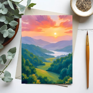 Cartão Postal Pintura de Viagem das Grandes Montanhas Fumos