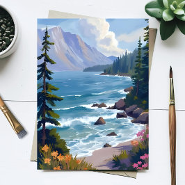 Cartão Postal Pintura de Viagem em Aquarela da Maré do Lago Taho