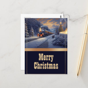 Cartão Postal Pintura de vindima do trem de Natal