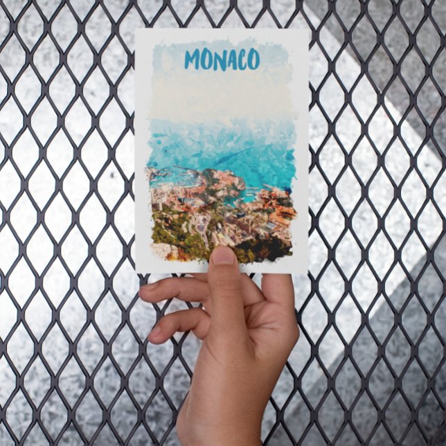 Cartão Postal Pintura de Vista de Mônaco Azul (monaco blue ocean view vintage travel postcard)