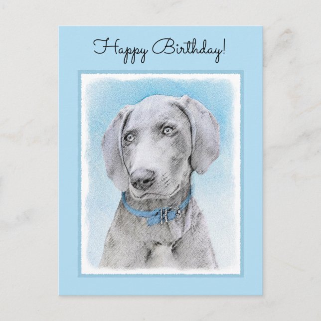 Cartão Postal Pintura de Weimaraner - Arte de Cachorro Original (Frente)
