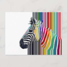 Cartão Postal Pintura de zebra com listras vibrantes coloridas